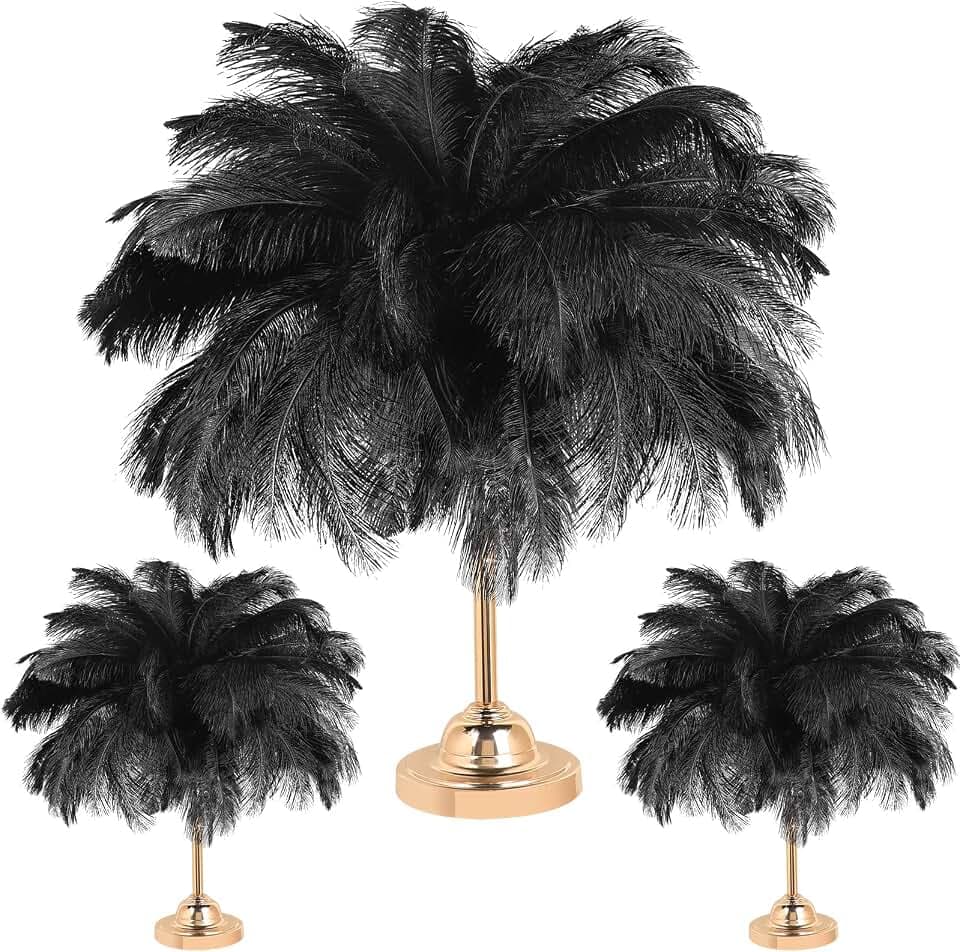 XunYee 60 Pcs Large Natural Ostrich Feathers Plumes Bulk,Black
