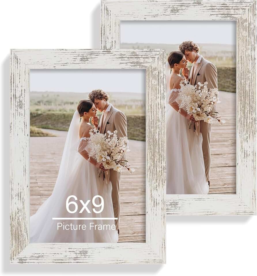 Hongkee 6x9 Picture Frame Set of 2, Real Glass and Wood Frame