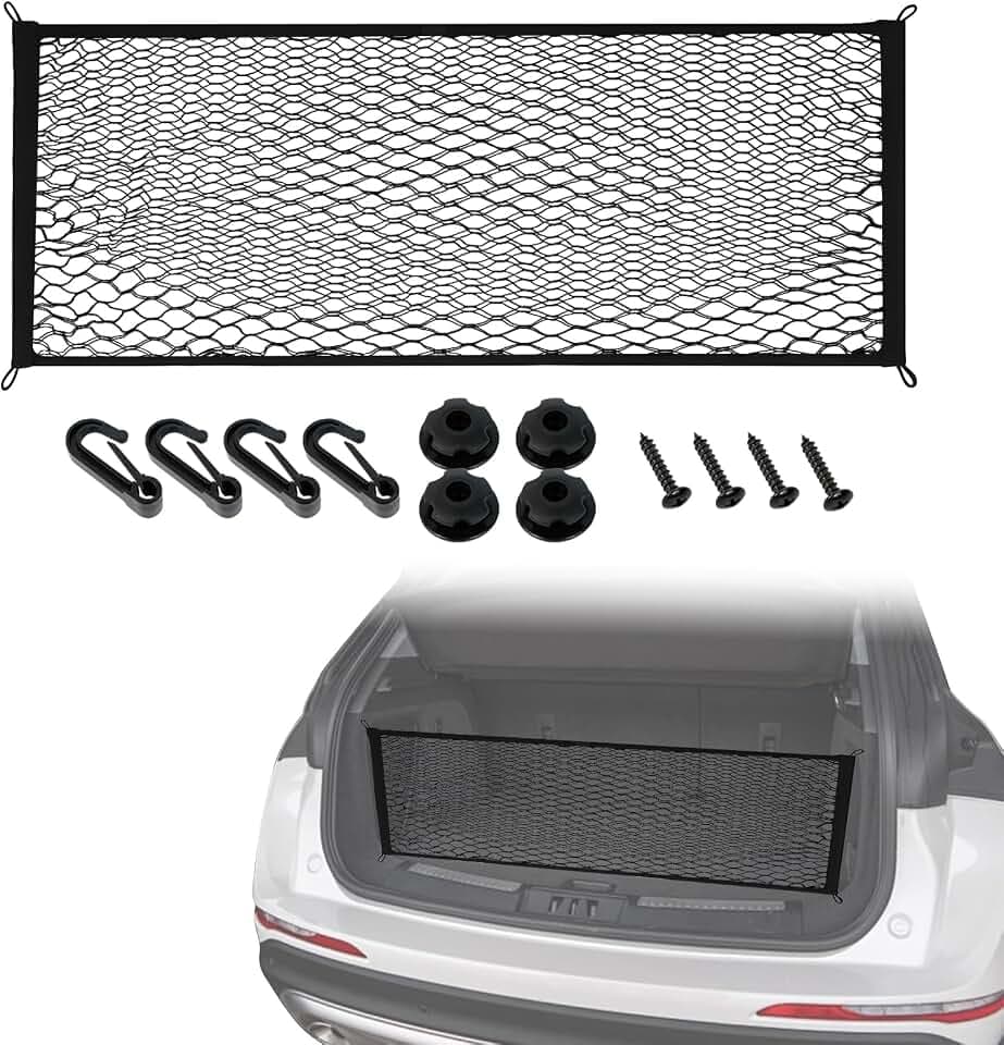 Gepäcknetz, Kofferraum Netz Doppellagig mit hoher Elastizität aus Nylonnetzgewebe, Netztasche Auto Universal Modell, Aufbewahrungsnetz für Kofferraum, Sicheres Gepäckaufbewahren, 90 * 30cm