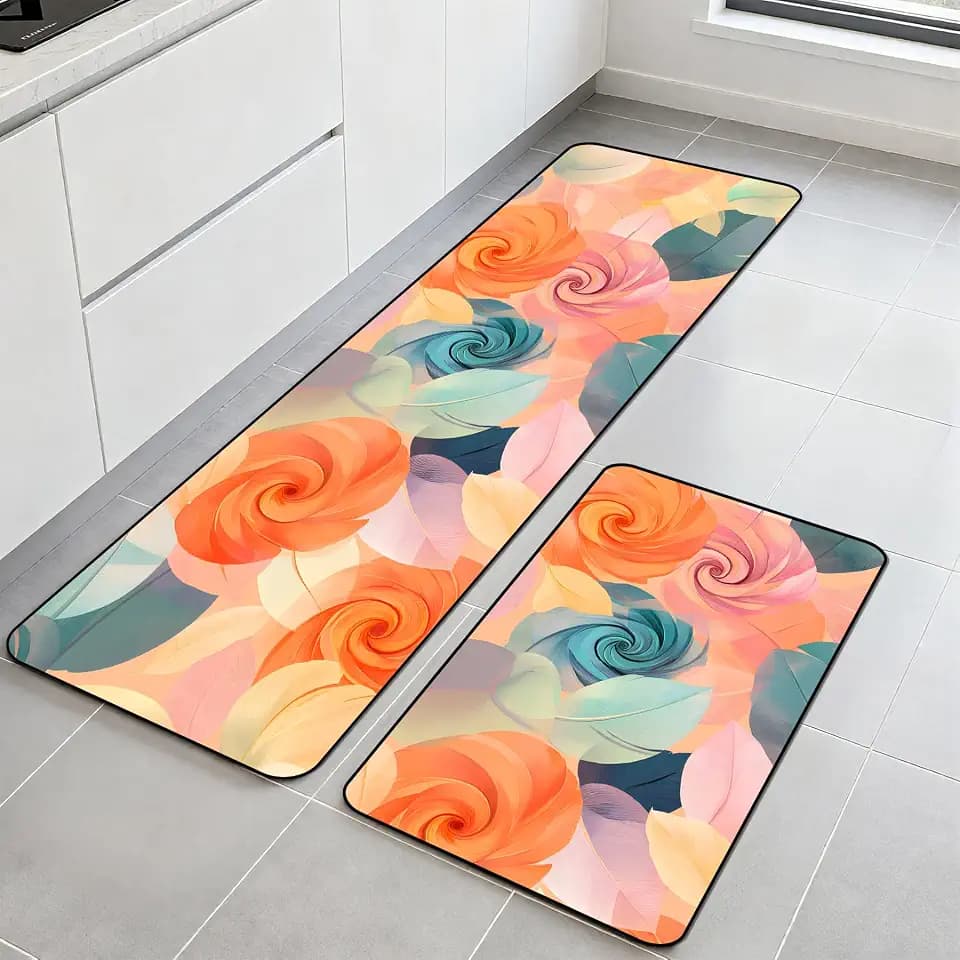 Kitchen Rugs Set of 2, Non-Slip Washable Floor Mats, Colorful Decorative Absorbent Runner Rugs for Kitchen Sink & Stove, Hallways Entryway and Laundry16.9 x27.6 + 16.9"x47.2"