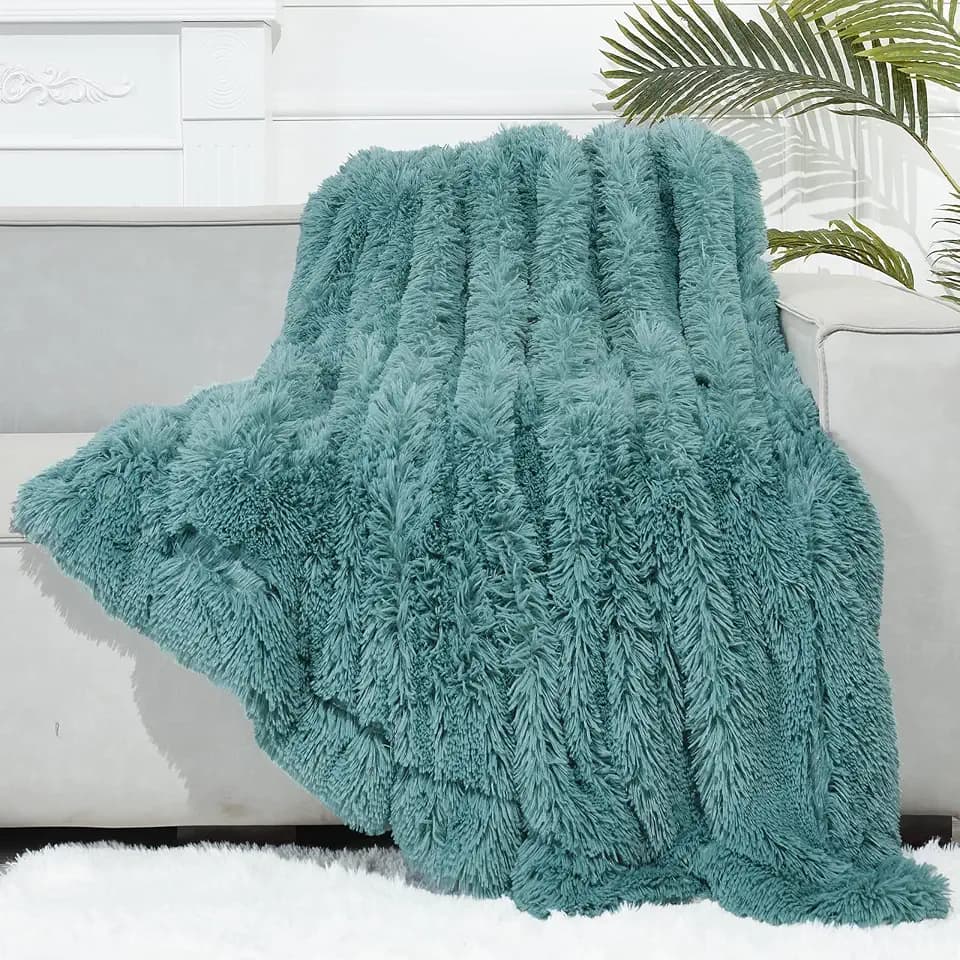 GONAAP Fuzzy Faux Fur Throw Blanket for Couch, Light Teal, 50"x60"