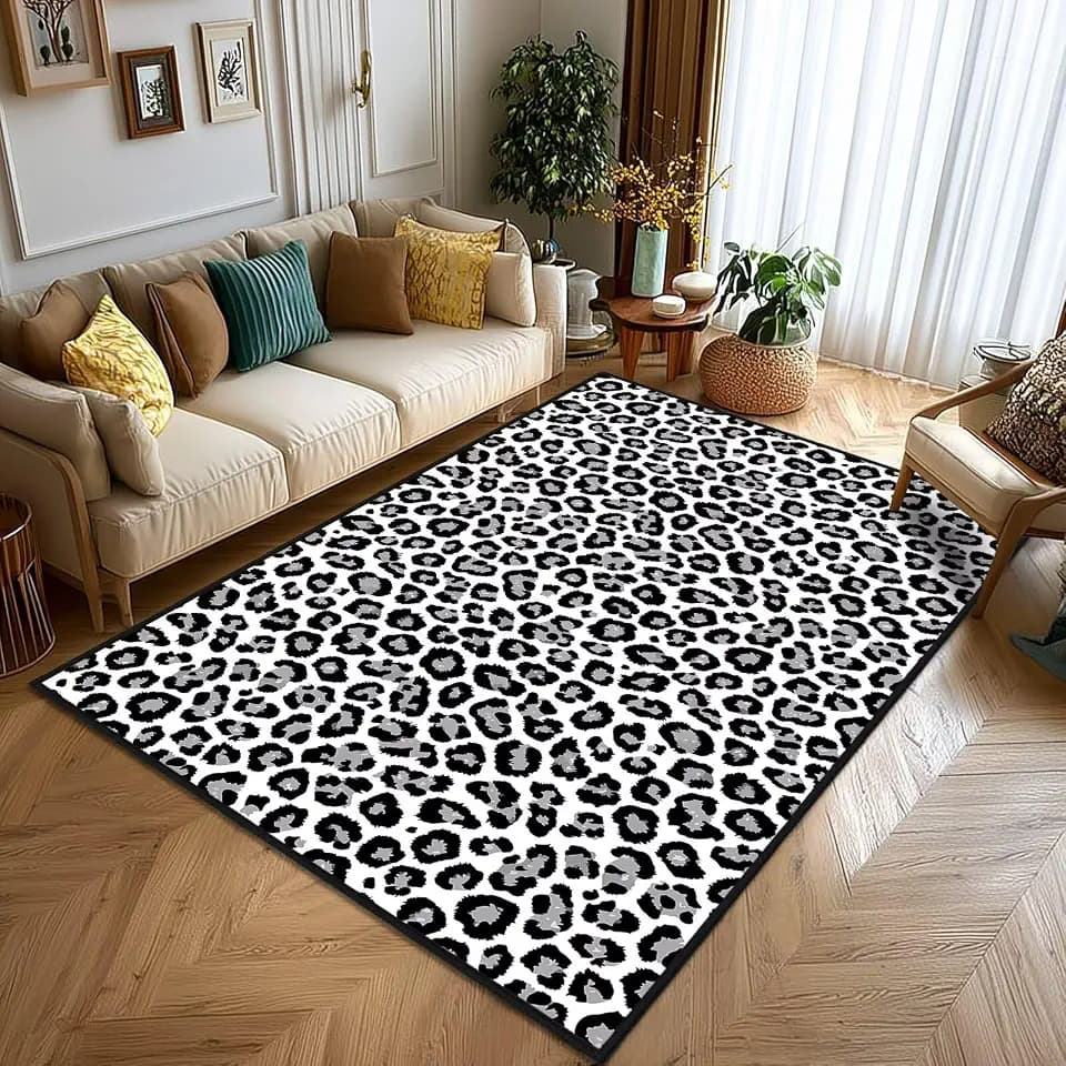 Leopard Area Rug 4x6,Cheetah Print Area Carpets for Living Room,Animal Print Hide,Ultra-Thin Washable Throw Floor Rugs Indoor White Grey Non Slip Accent Floor Mats for Bedroom,Dining Room,Laundry Room