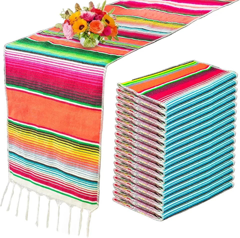 15 Pcs Mexican Table Runner Fiesta Mexican Theme Party Decoration for Cinco de Mayo Fiesta Party Serape Zarape Table Runner 14 x 84 Inch (Fresh Style)