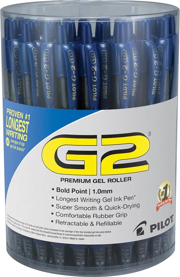 Pilot G2 Premium Gel Roller Pen, Retractable and Refillable, Bold Point 1 mm, Blue Ink, 36 Count