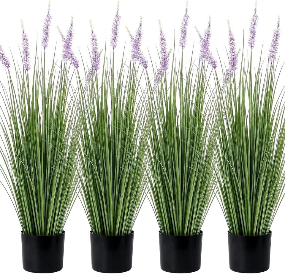 4 Pcs 3ft Tall Artificial Grass for Indoor Outdoor Faux Lavender Plant