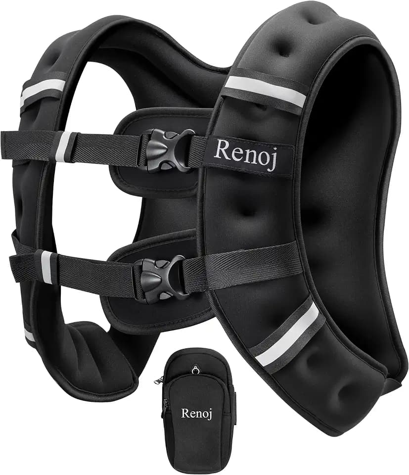 Renoj Weighted Vest for Women Men: Available in 6lb/8lb/10lb/11lb/12lb/14lb/16lb/20lb Fixed Weights for Walking, Running, Training, Exercise, Weight Loss - With Reflective Strips and Storage Pocket