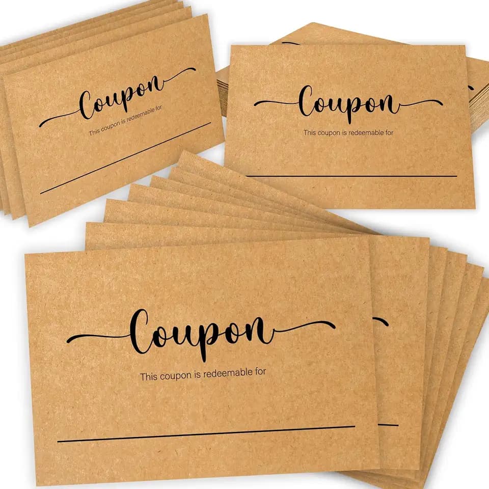 WOODAMORE 50 Couples Coupon Cards, 4x6 Blank Love Coupon Book for Him Her