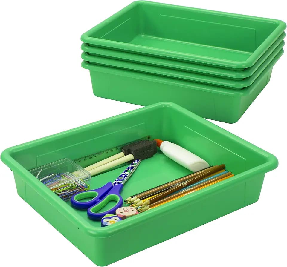 Storex 62520U05C Storage Tray, Letter Size, 5-Pack, 10 x 13 x 3 Inches, Green,Flat Tray