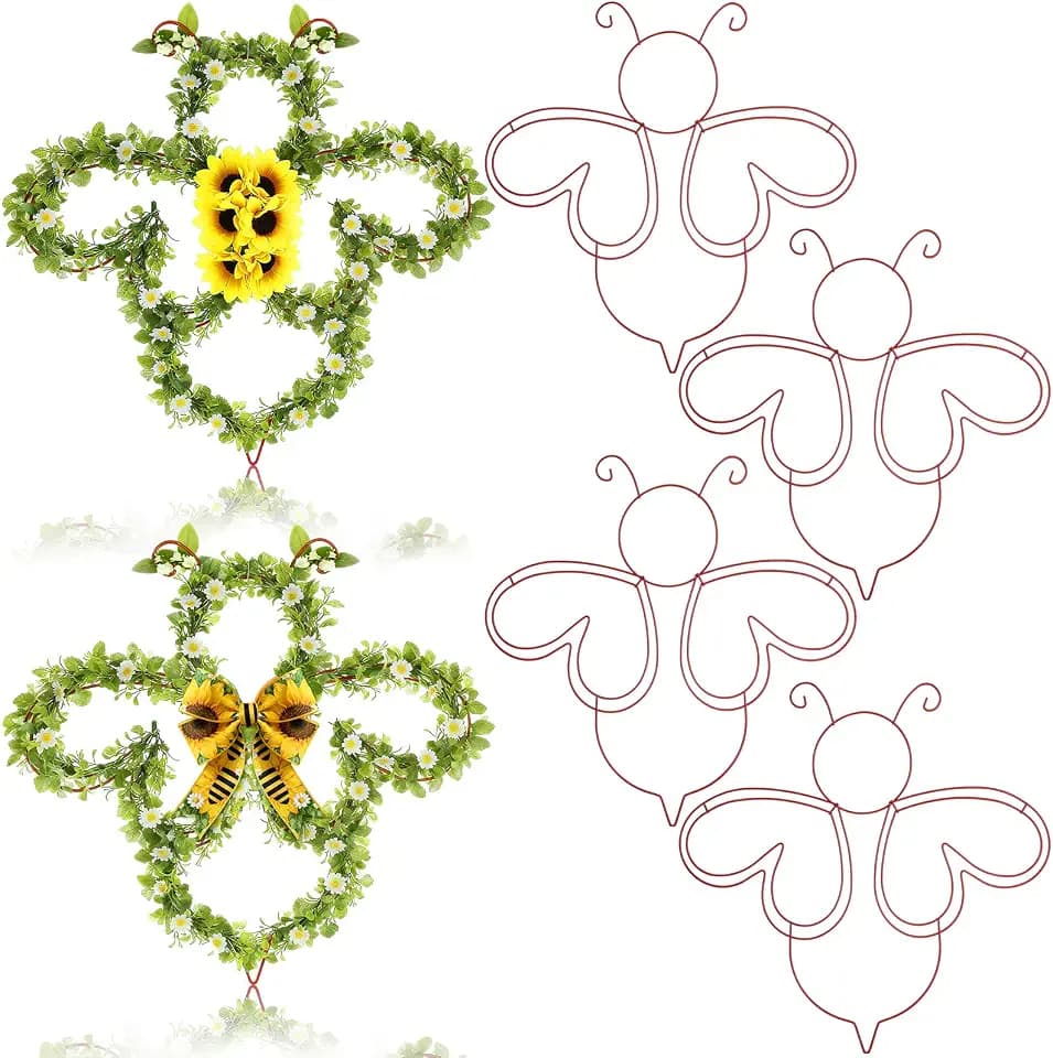 6 Pack Metal Wreath Frame 15.75 Inch Bee Wire Wreath Frame Bee Decor for Wall Door Window DIY Craft Wire Base for Summer Home Farmhouse Door Wall Garden Decor