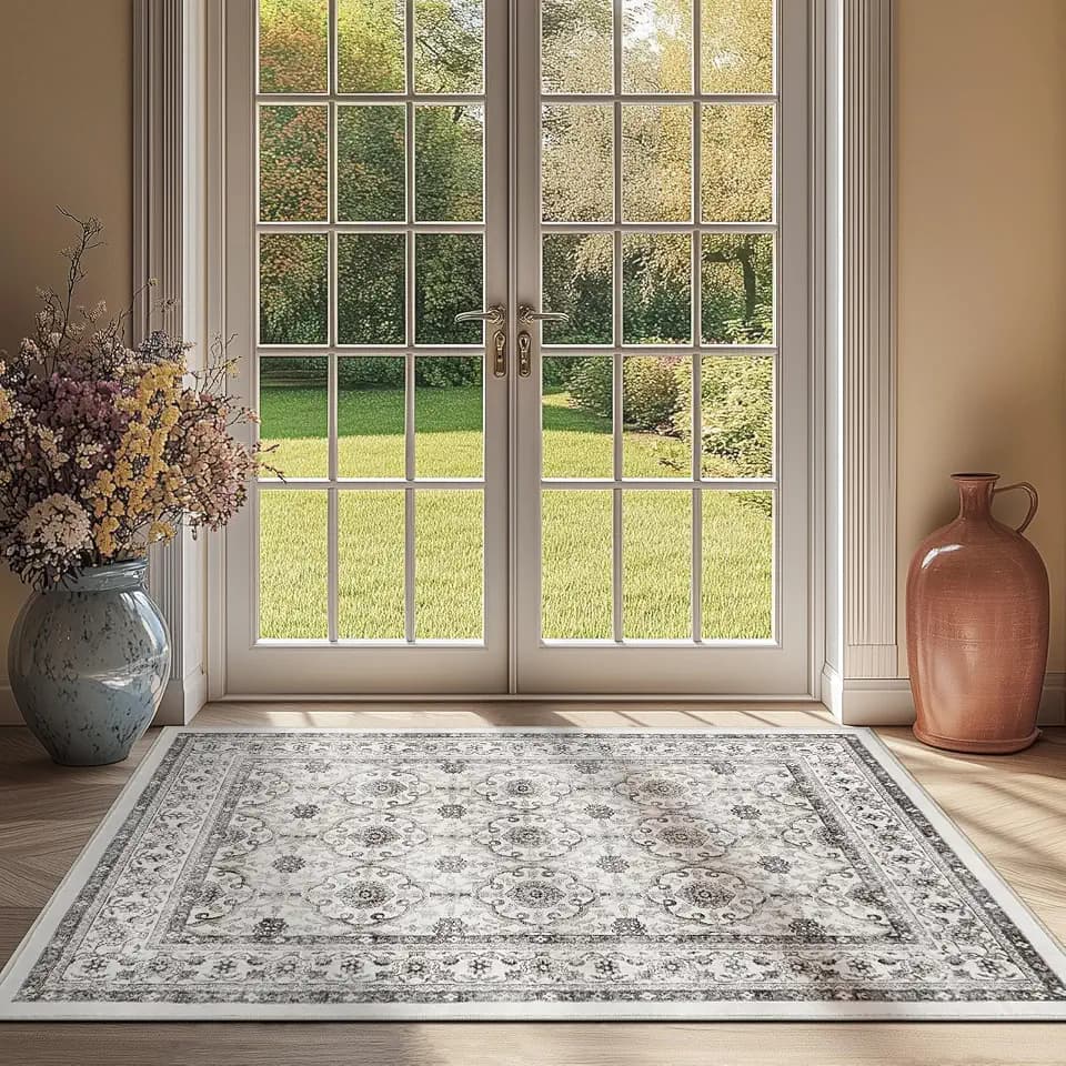 jinchan 3x5 Vintage Floral Area Rug, Washable Entryway Rug, Beige