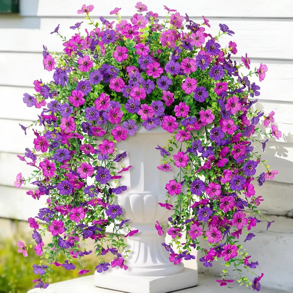 ADXORA Fake Artificial Hanging Flowers for Outdoor Spring Decor 2PCS Faux Silk Flowers Plants for Outdoor Outside Planter UV Resistant Daisy for Porch Front Door Patio Balcony Yard Decor