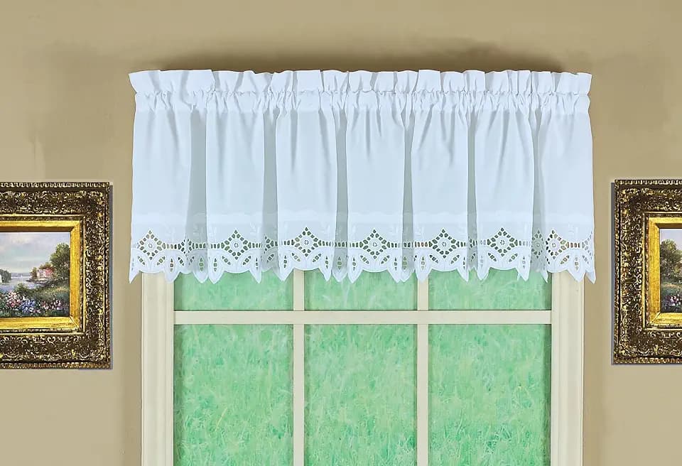 Today's Curtain, Heirloom Battenberg Eyelet Valance 14", White, 58" W x 14" L