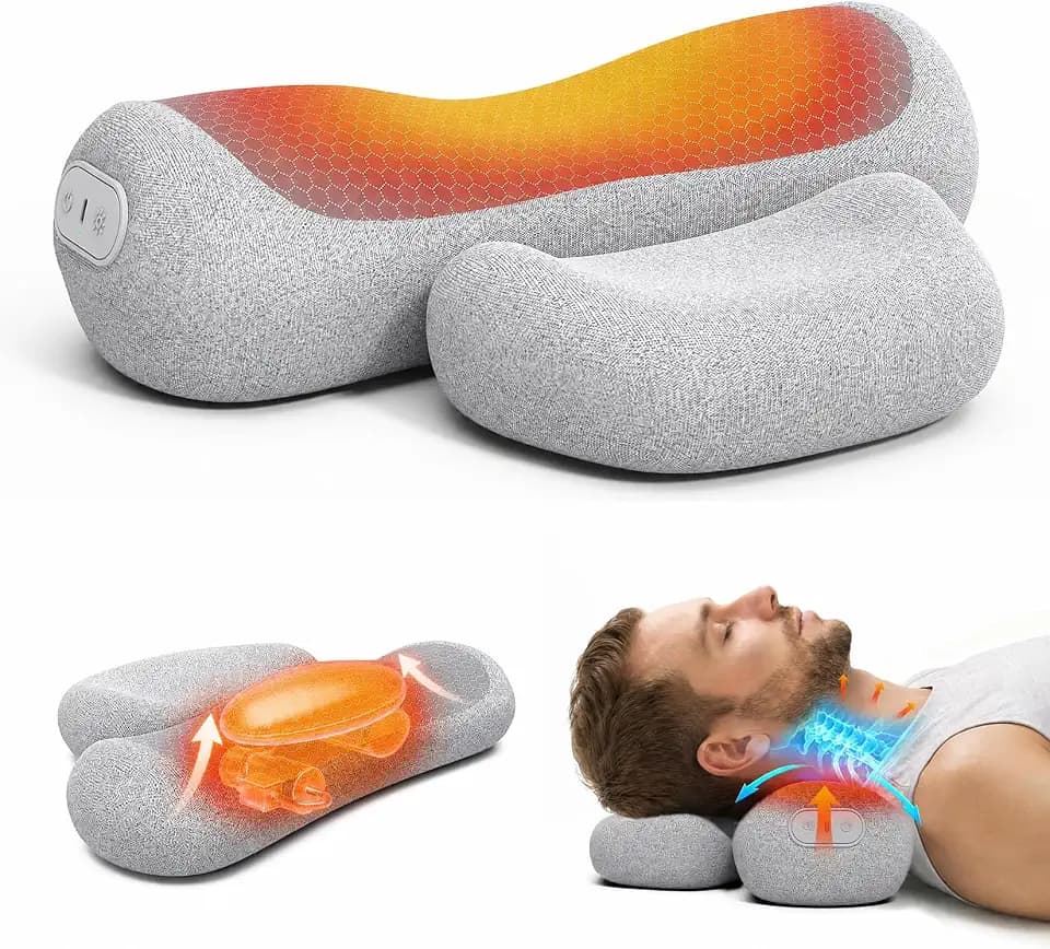 Yunari 3-in-1 Cordless Cervical Neck Support Pillow with Heat, Light Grey