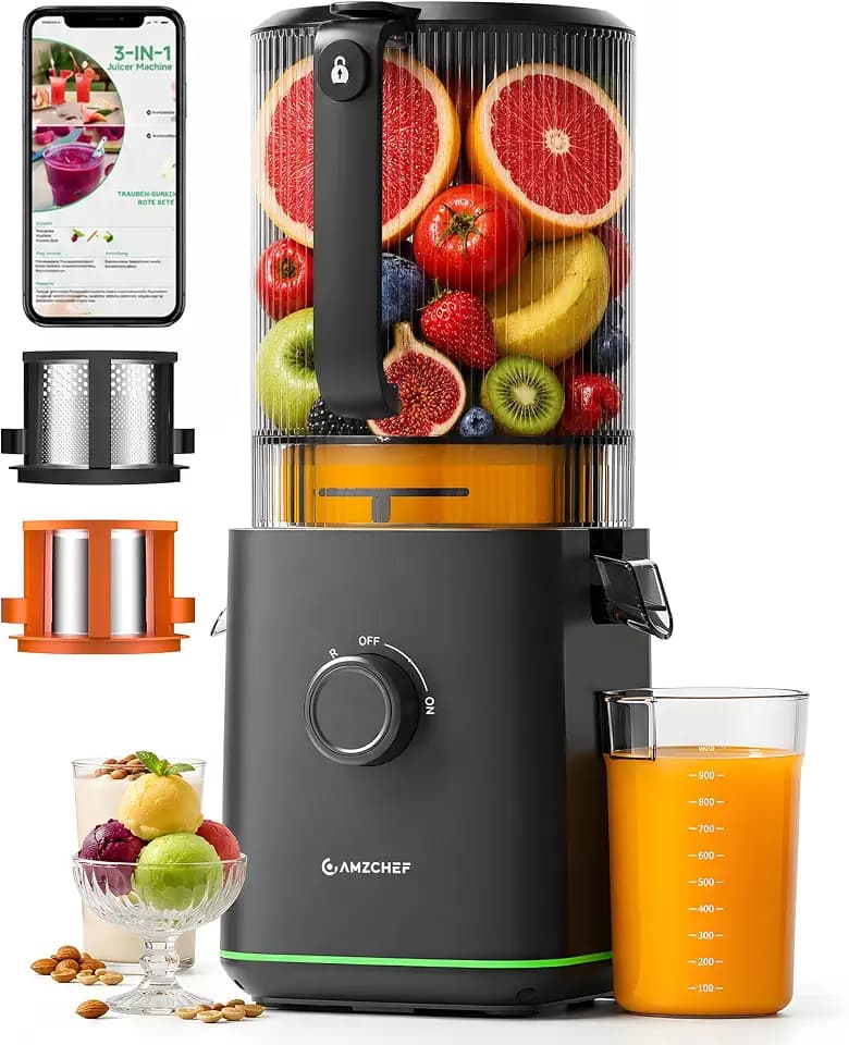 AMZCHEF Juicer Machines, 6.0" Wide Juice Press Fits Whole Fruits, Nut Milk