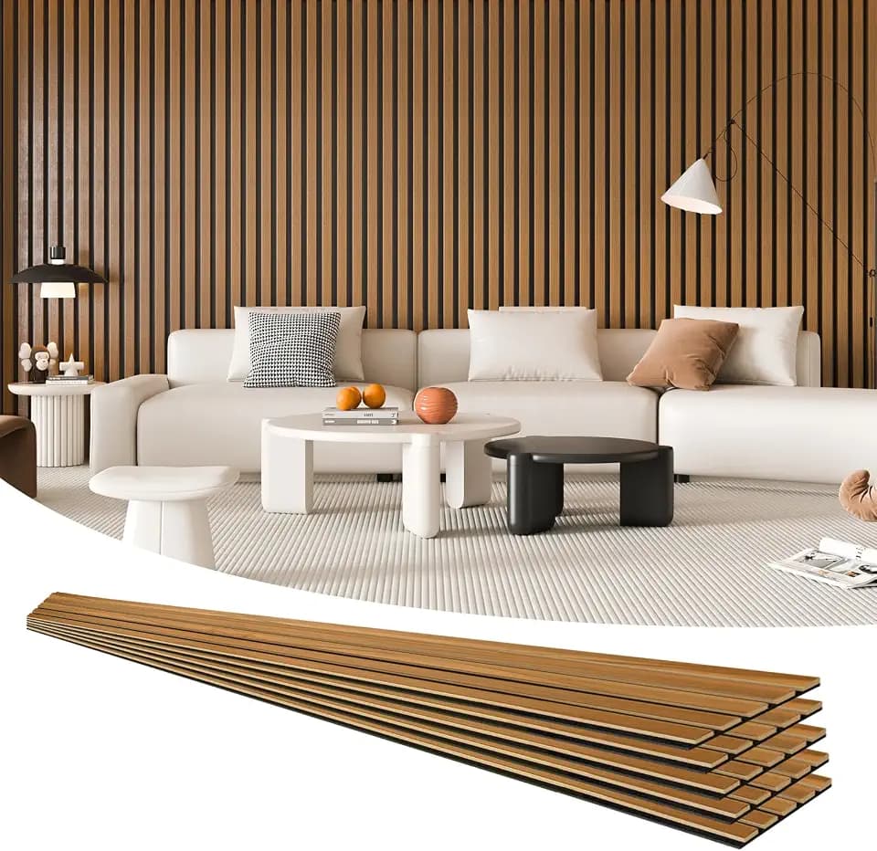 Art3d 4-Pack Soundproof Wood Slat Wall Panels, 94.5 x 7.9 Inch, Teak