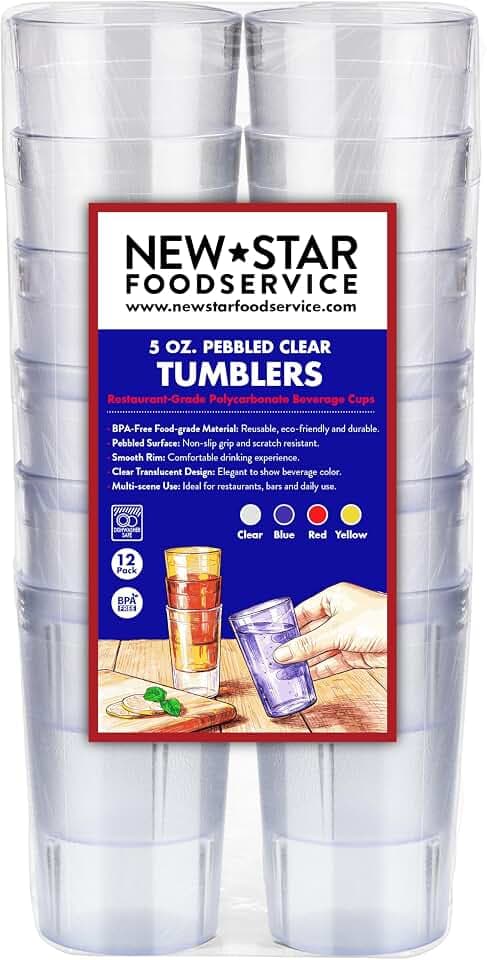 New Star Foodservice Restaurant-Grade Polycarbonate Beverage Tumblers, 5 oz, Clear, Set of 12
