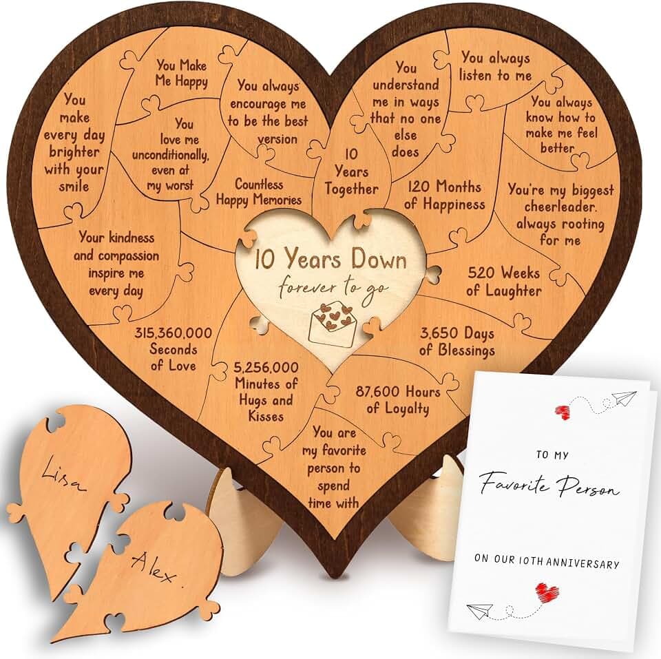 STOFINITY 10 Year Anniversary Heart Puzzle Plaque with Stand and Card