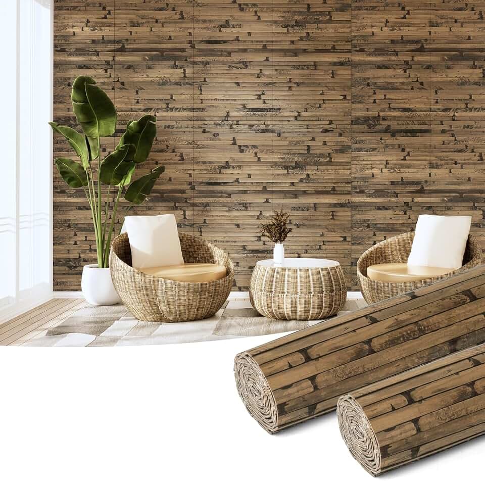 Art3d 12 x 96 in Pole Wrap Natural Bamboo Wall Panel, 2-Pack, Dark Burned