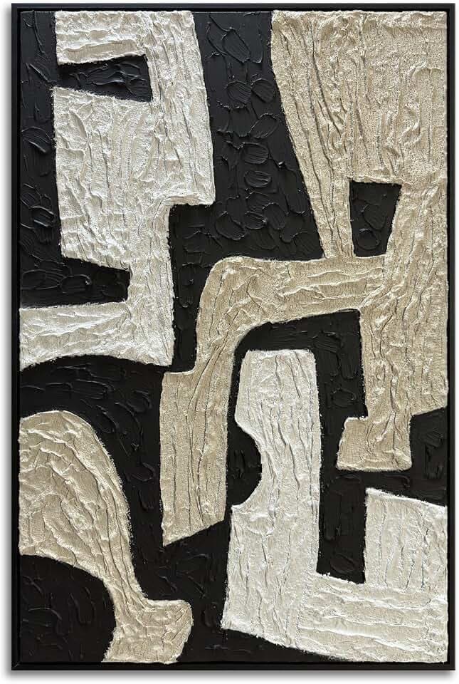 zoinart Black Framed Artwork Wall, Wabi-sabi Black and White Textured Wall Art, Modern Abstract Painting Minimalist Contemporary Art 24x36 Inch