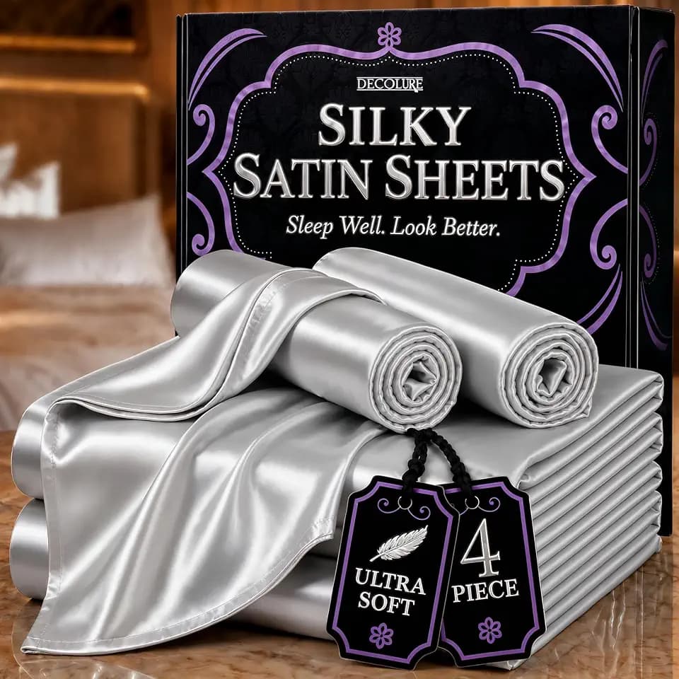 DECOLURE Satin Sheets King Size | Softer Than Silk | Luxury 4 Pc Bed Set