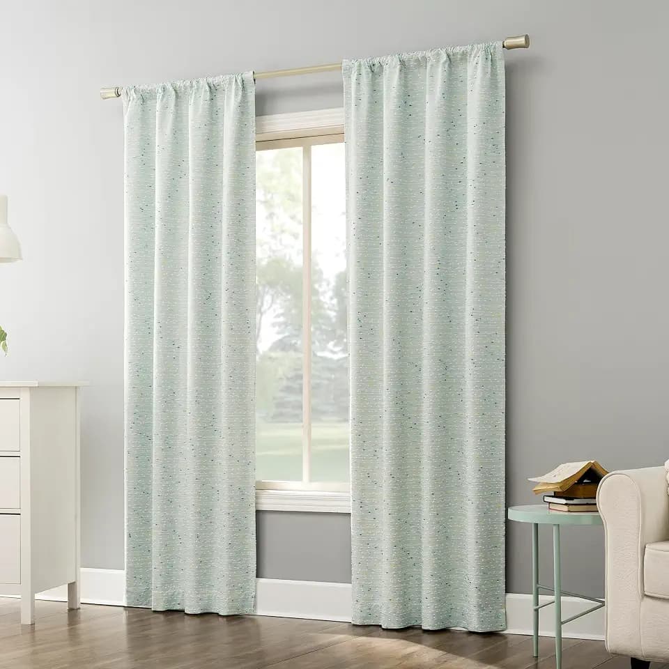 Sun Zero Sylo Generation Contrast Slub Magnetic Closure 100% Blackout Rod Pocket Curtain Panel, 40" x 63", Mint