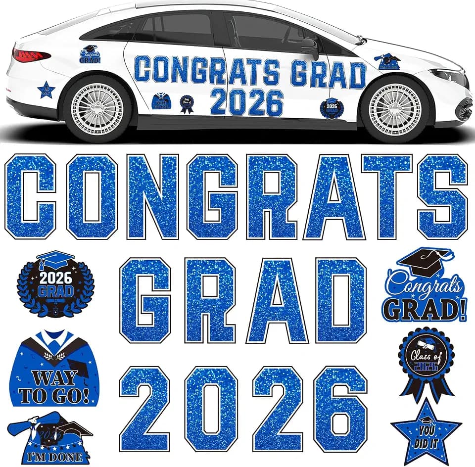 JULMELON 22Pcs 2026 Graduation Car Decor Magnets Blue Grad Decorations