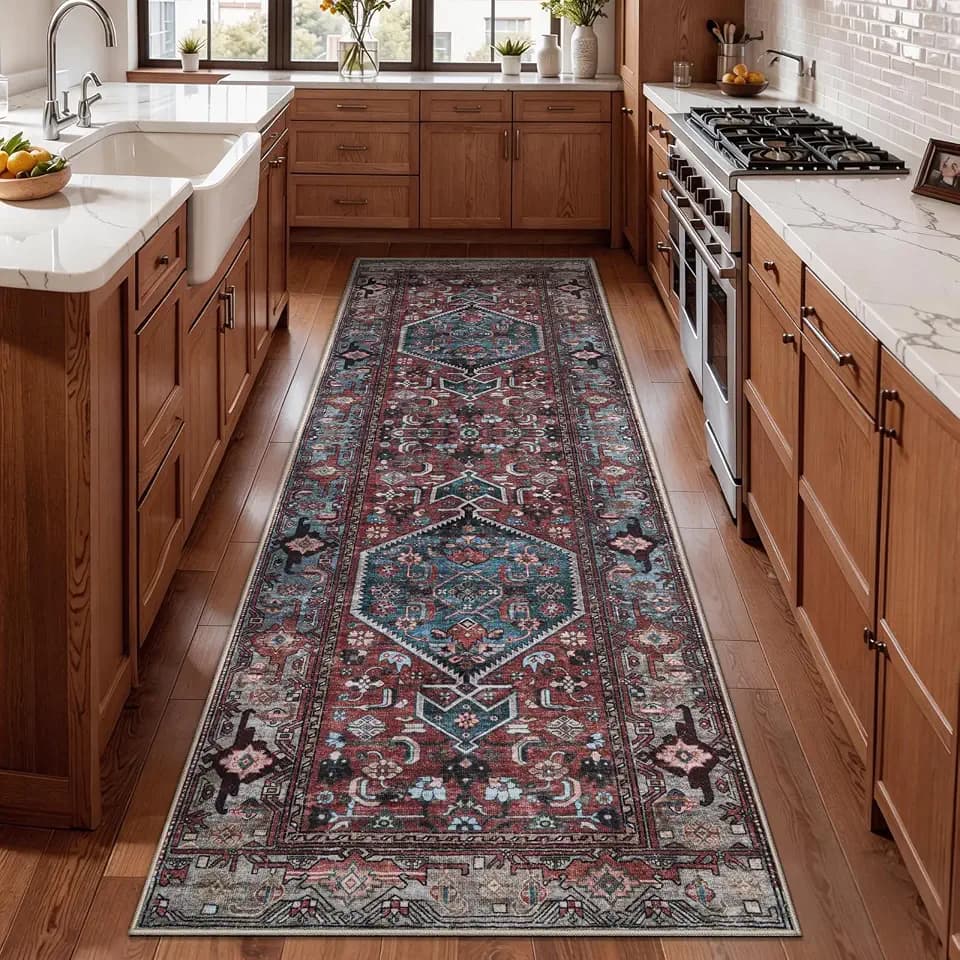 SERISSA Oriental 2x6 Washable Runner Rug Non Slip,Vintage Red Hallway Rug