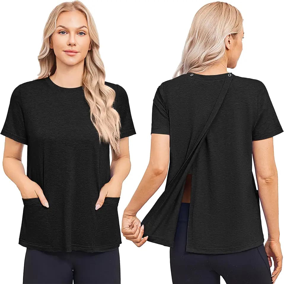 Deyeek Post Surgery Shirts for Women Tear Away Snap Open Back Hospital Tops