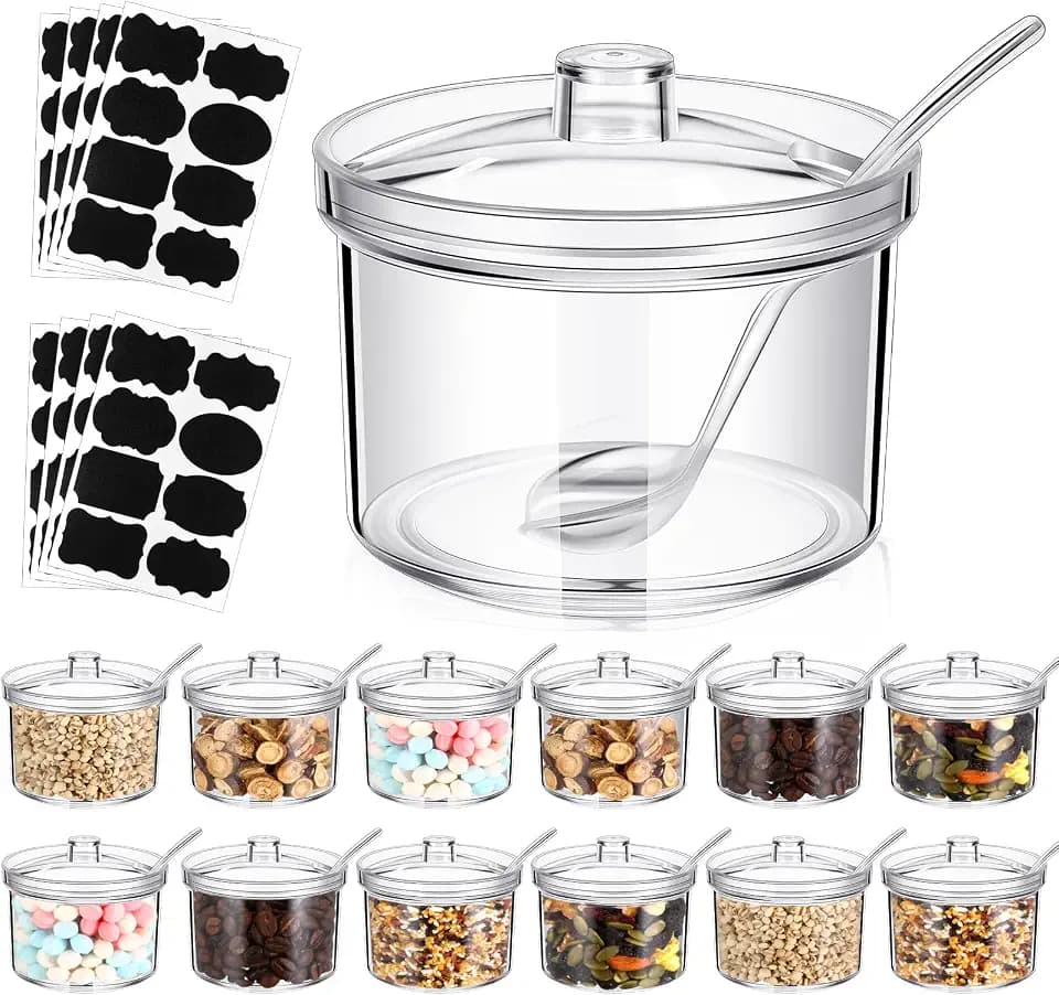 Tioncy 12 Pcs Ice Cream Toppings Bar Kit Sundae Hot Cocoa, 13.5 oz, Clear