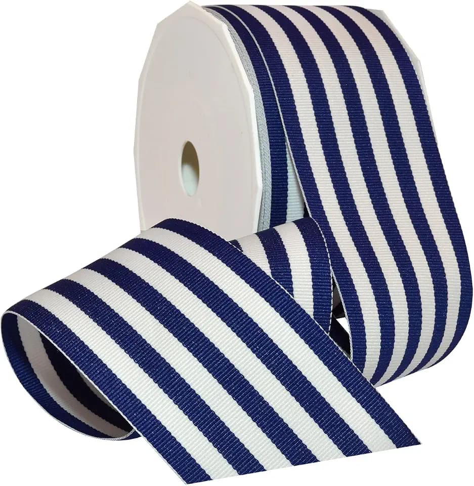 Morex Ribbon Striped Polyester Grosgrain Ribbon, Party Decorations, Gift Wrapping, Fun Patterns, 2 1/4" by 20 yd., Royal Blue