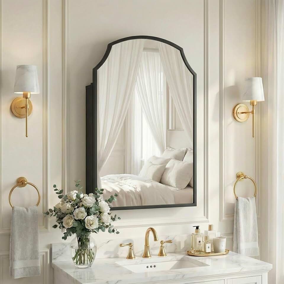 Casaphoria 30" H x 20" W Arched Bathroom Medicine Cabinet with Mirror, Metal Frame Wall Medicine Cabinets Mirrors, Wall Mirror Cabinet, Black
