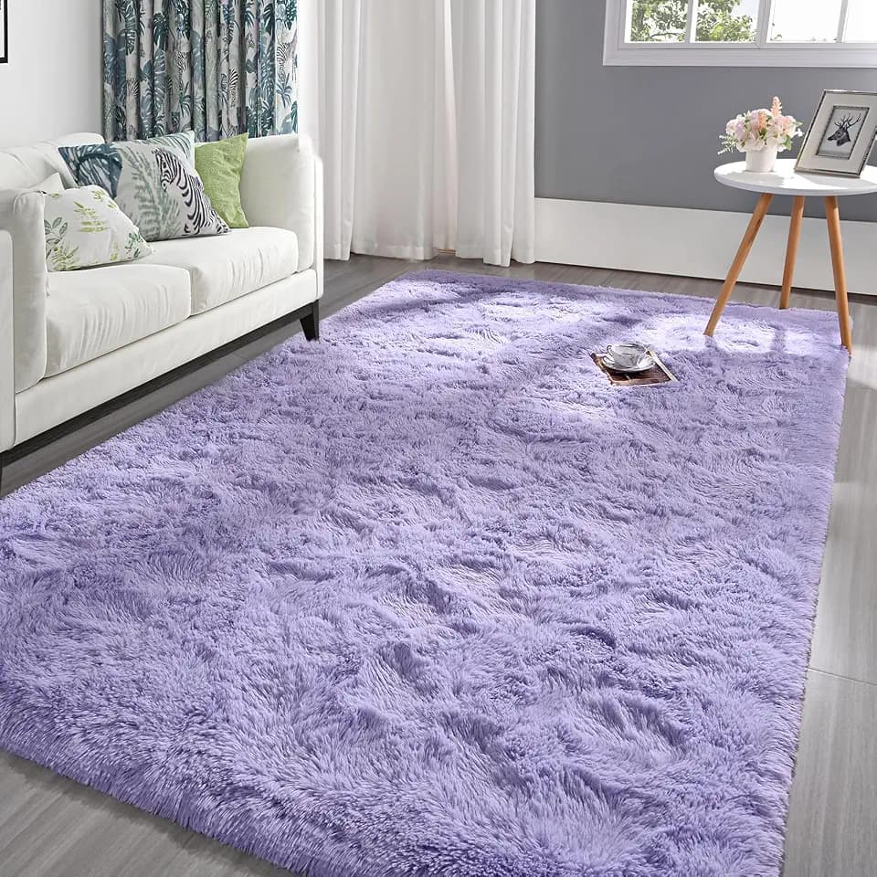 Pettop Fluffy Lavender Purple Rug for Bedroom Living Room, 5x8 Feet Super Soft Shaggy Plush Fuzzy Rugs for Girls Kids Boys, Non-Slip and Washable Rug for Nursery Classroom, Carpet for Rooms Decor