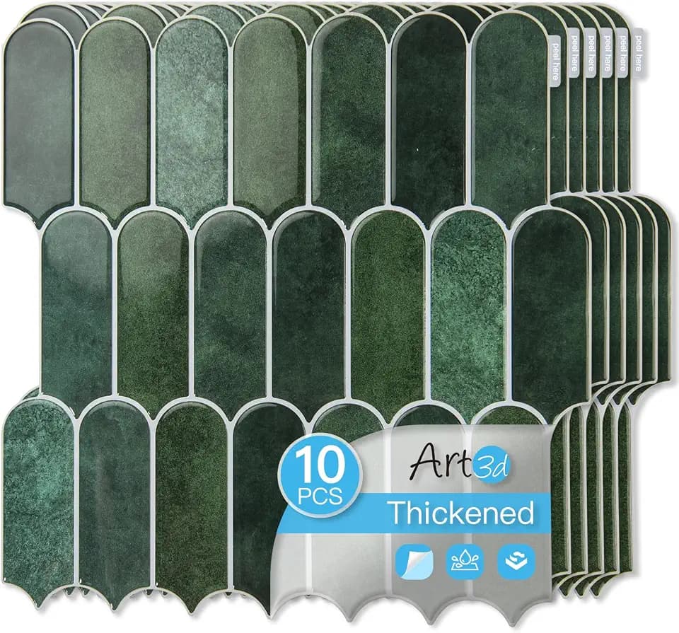 Art3d 10-Pack Arrowhead Design Tile Peel and Stick Backsplash, Dark Green