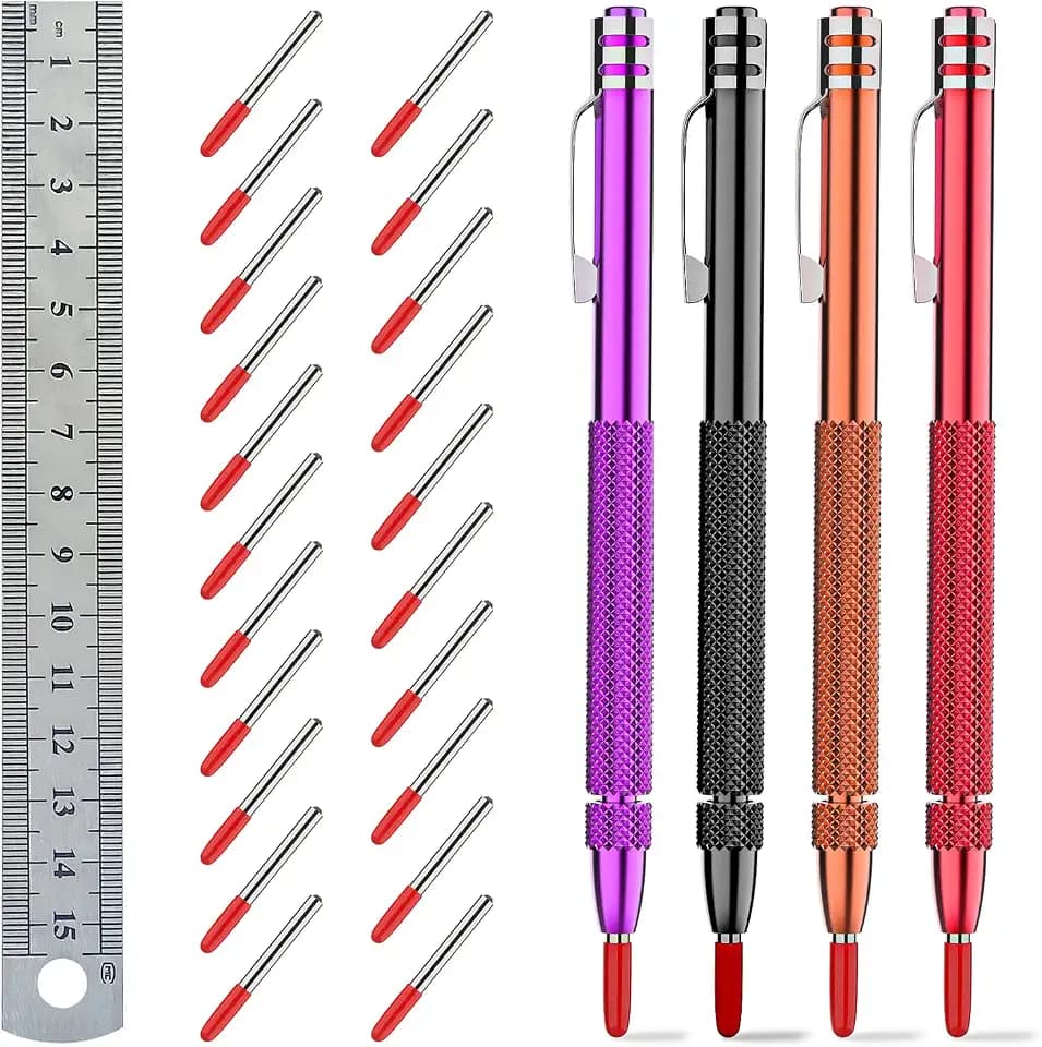 Glieskir 4-Pack Tungsten Carbide Scriber Set with Magnet, Ruler and 21 Tips