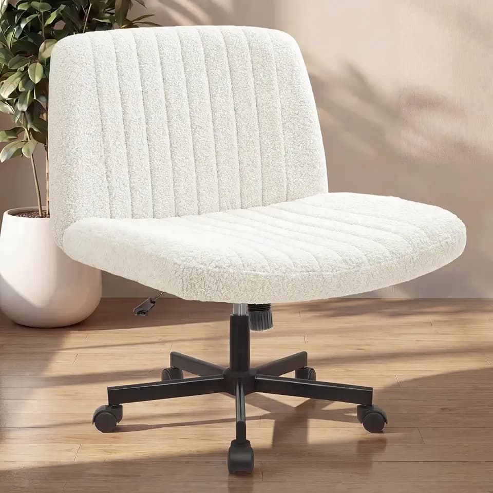NEO CHAIR Criss Cross Chair with Wheels, Wide Comfy Desk Seat, Teddy White