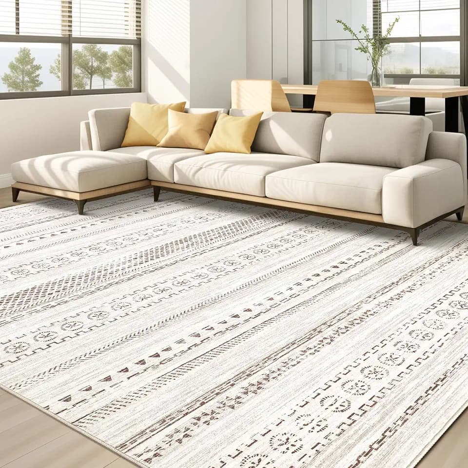 kakania Washable 10x14 Area Rug for Living Room: Boho Geometry Home Decor