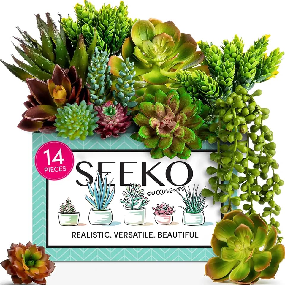 SEEKO Succulents Plants Artificial Unpotted – 14 Pack Fake Plants Set