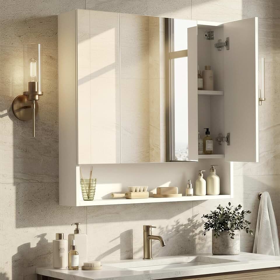 VASAGLE Medicine Cabinet Mirror with Storage, 6.5 x 27.6 x 29.5 Inches
