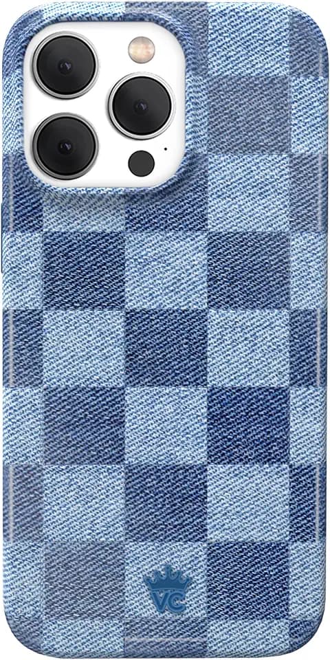 VELVET CAVIAR for iPhone 15 Pro Case Blue - Compatible with MagSafe - 10ft Drop Tested - Denim Checkered