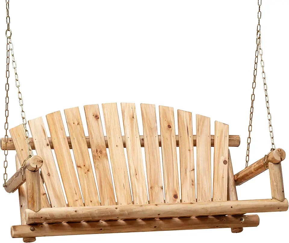 Anraja Outdoor Wooden Porch Swing Front Porch Hanging Bench Log Wood Swing Chair for Garden, Patio, Backyard, Playground, 800Lbs, 4 FT, Lightly Toasted
