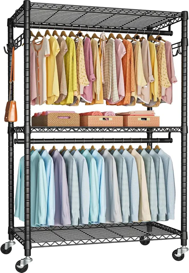 FUTASSI P1 Plus Rolling Clothes Rack, Heavy Duty Portable Closet Wardrobe