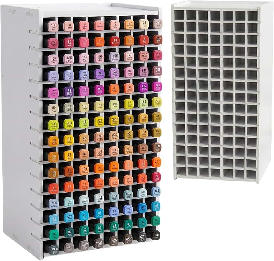Marker Organizer Storage Holder for Desk, 120 Slots Marker Holder Organizer, Alcohol Color Pen Storage, Stackable Marker Storage Trays, Pen and Color Pen Organizer, Art Supplies
