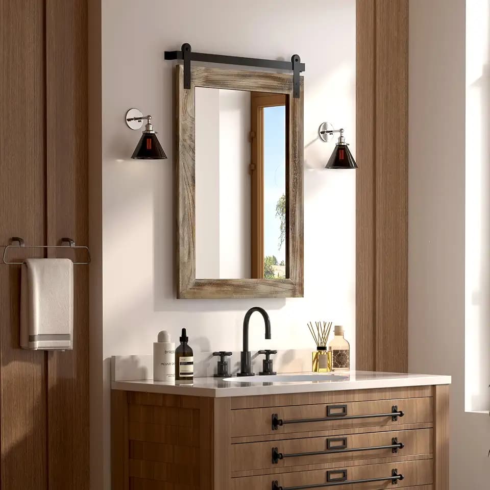 COGOOD Farmhouse Bathroom Mirrors for Over Sink - 30 x 22 Striped Brown