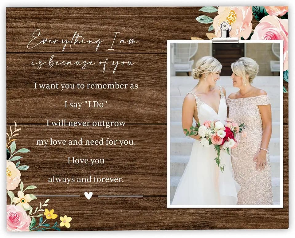 Mother Of The Birde Picture Frame Gifts, Mom Wedding Gift From Bride, Wooden Picture Frame for Mom Hold 6"x 4" Photo, Thank You Gift for Bride's Mother, Wedding Keepsake Desk Decor