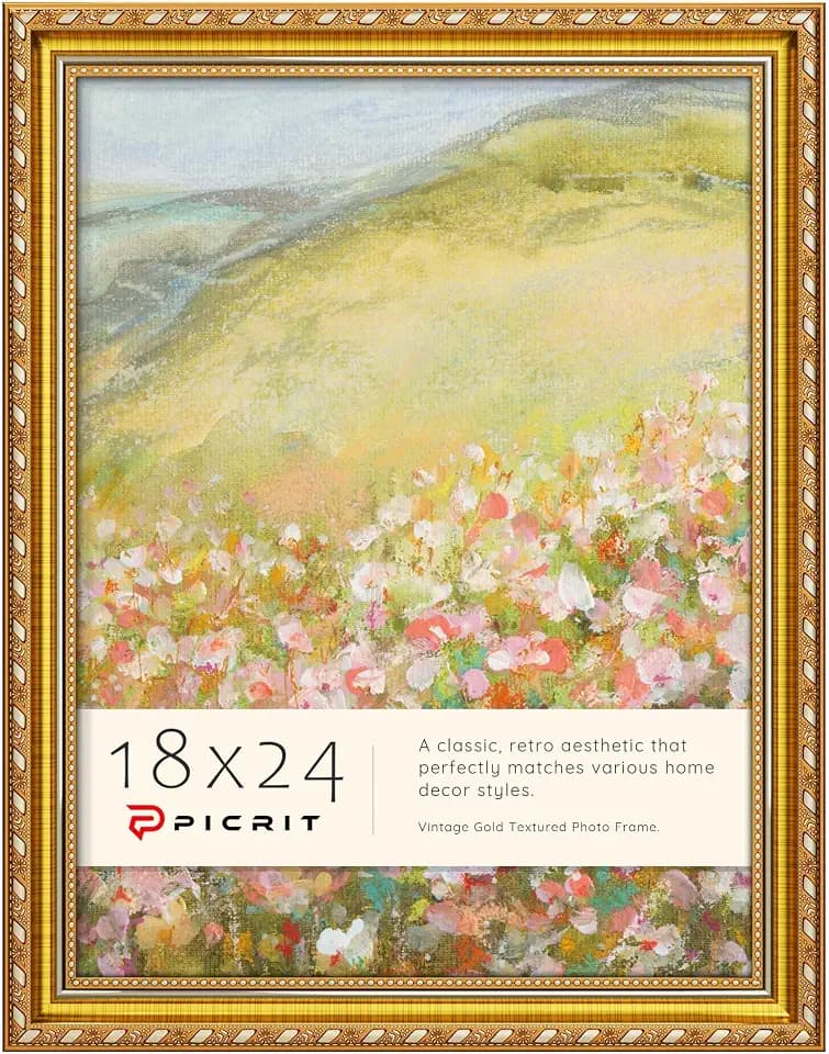 Picrit 18x24 Vintage Ornate Gold Poster Frame, Shatterproof Cover, 1 Pack