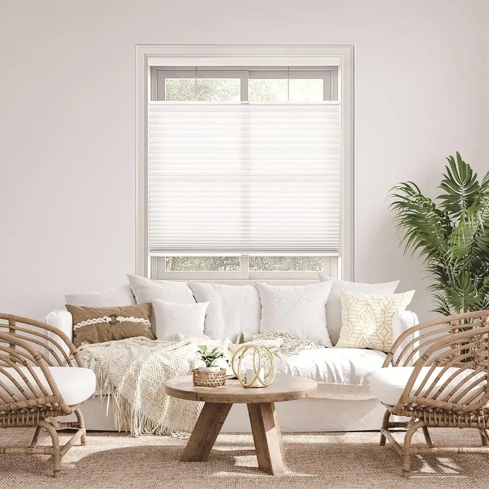 DEZ FURNISHINGS Cordless 1.5" Light Filtering Top Down Bottom Up Cellular Shade, 65.5" W x 64" H, White