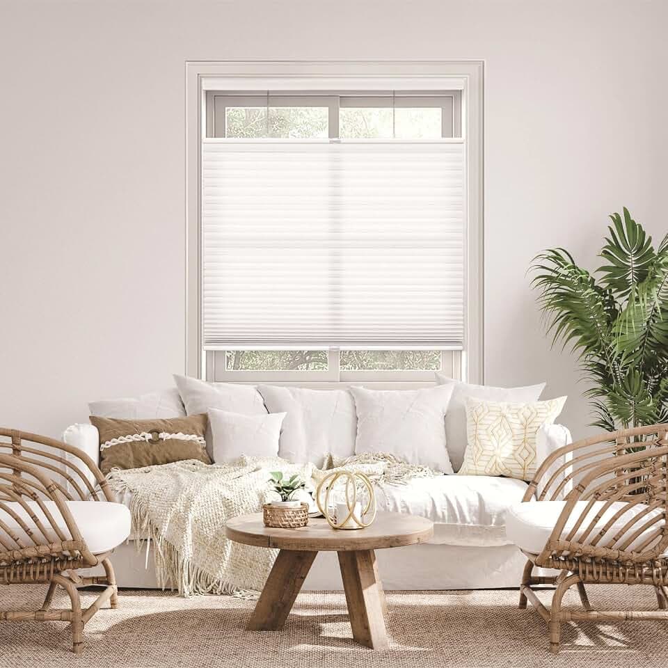 DEZ FURNISHINGS Cordless 1.5" Light Filtering Top Down Bottom Up Cellular Shade, 53" W x 54" H, White