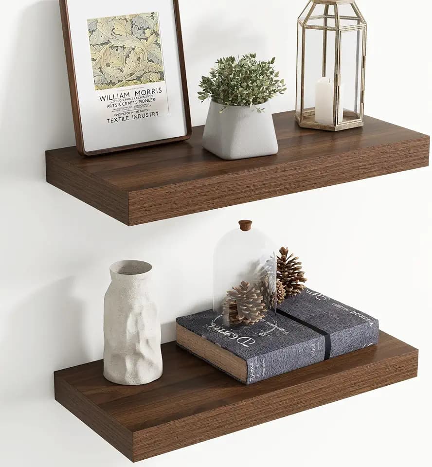 20 Inch Floating shelves for Wall, 8 Inch Deep, Invisible Brackets, Walnut