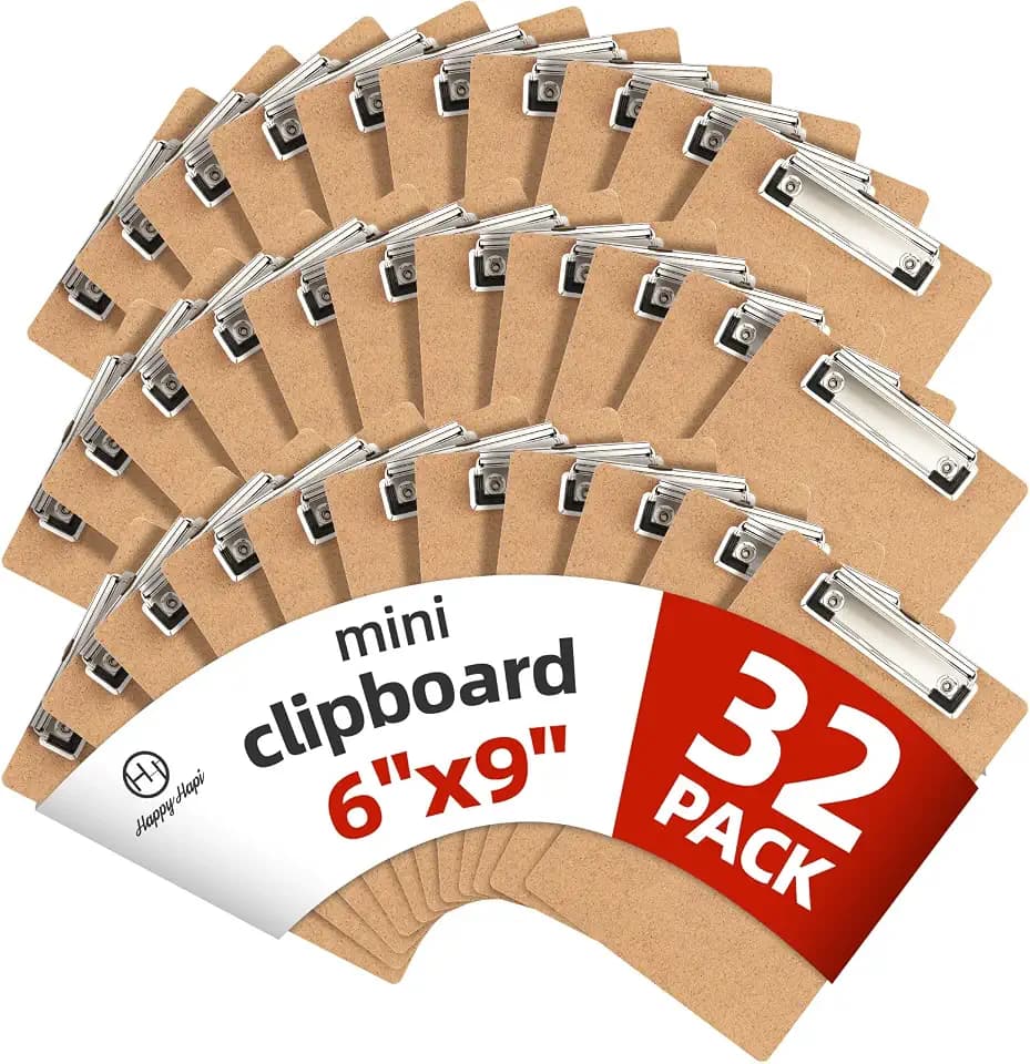 HappyHapi 6x9 Small Clipboard 32 Pack, A5 Mini Clip Board Bulk