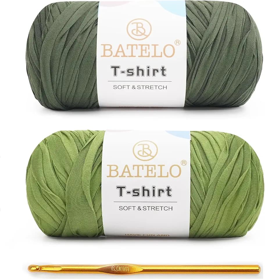 2 Pack T-Shirt Yarn for Beginner Crochet Bags/Basket/Coaster, 400g/144yds High Elastic Thick Polyester Fabric (Avocado Green+Army Green)